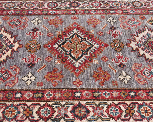 3x4 Gray Kazak Afghan Hand Knotted Geometric Wool Area Rug